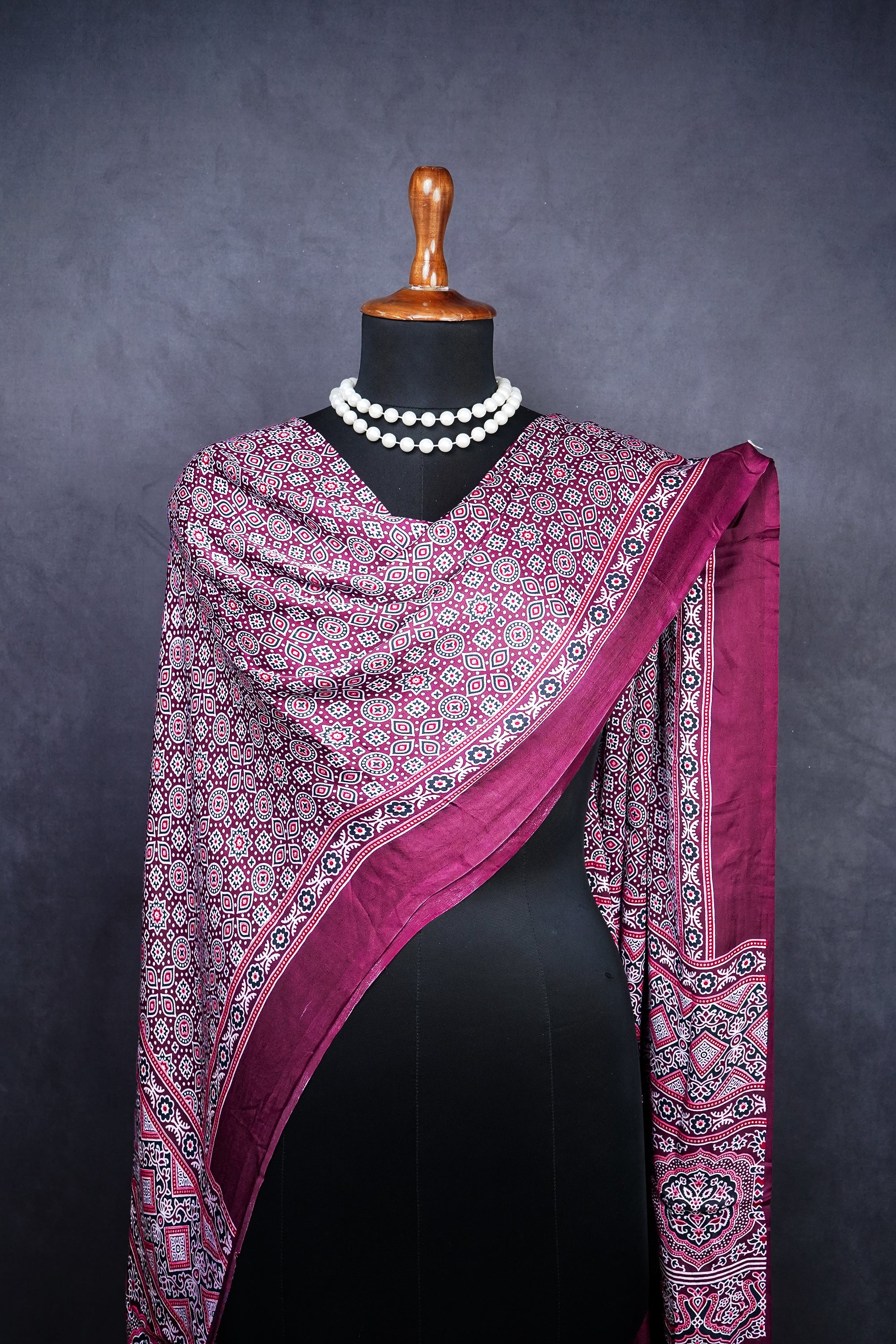 Purple Modal Satin Dupatta With All Over Ajrakh Print 23660