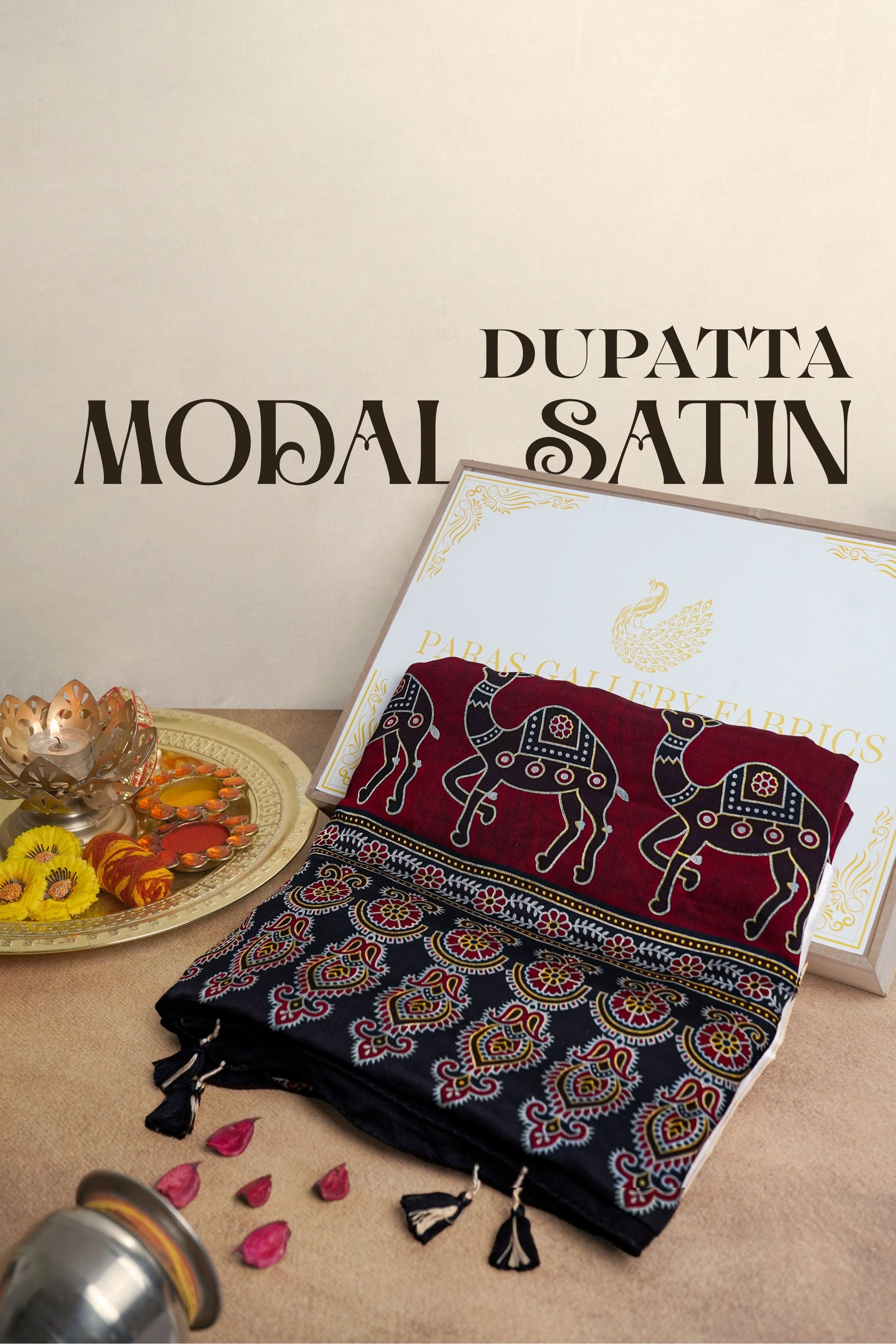 Black Modal Satin Dupatta With All Over Mosaic Print 23667
