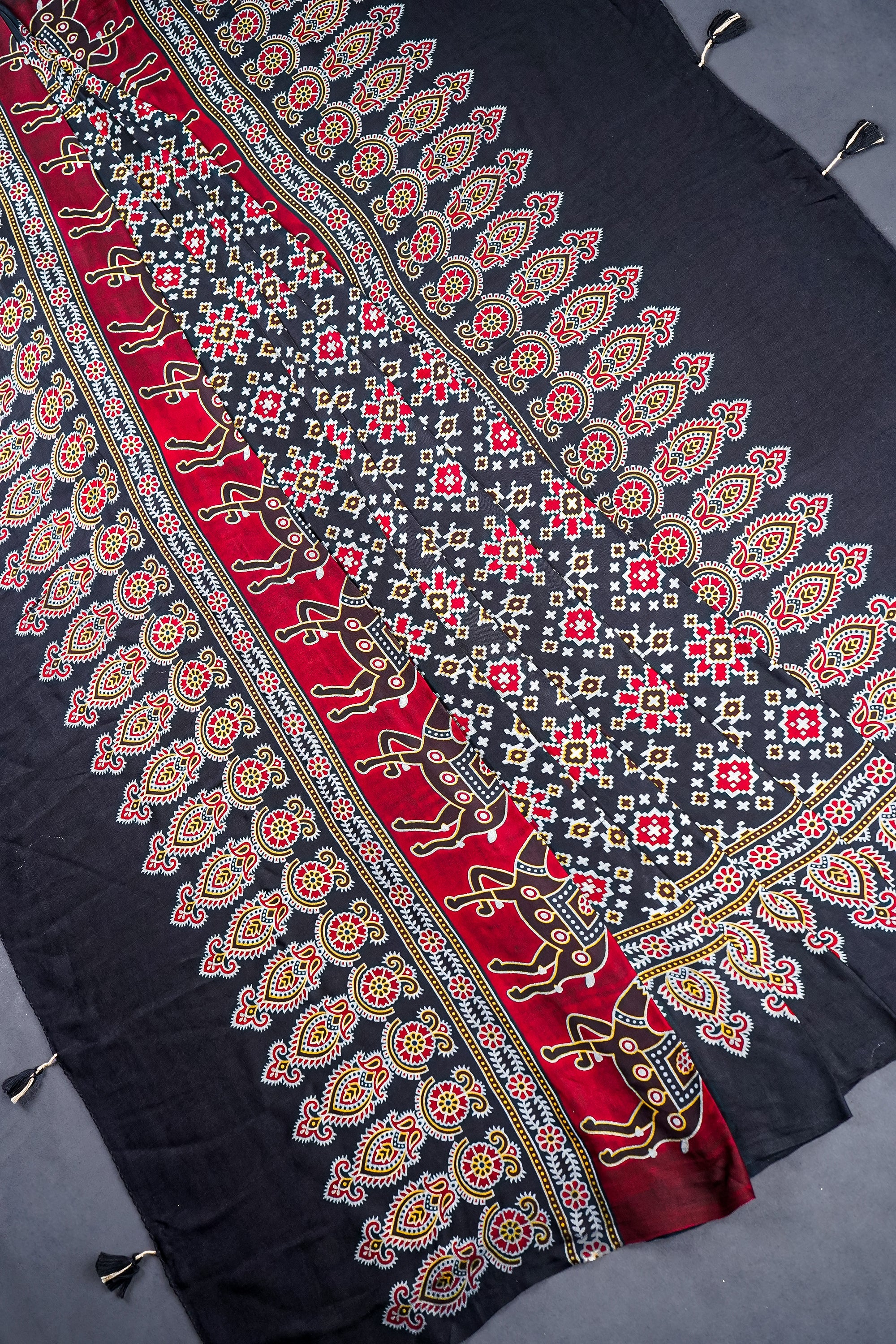 Black Modal Satin Dupatta With All Over Ajrakh Print 23667