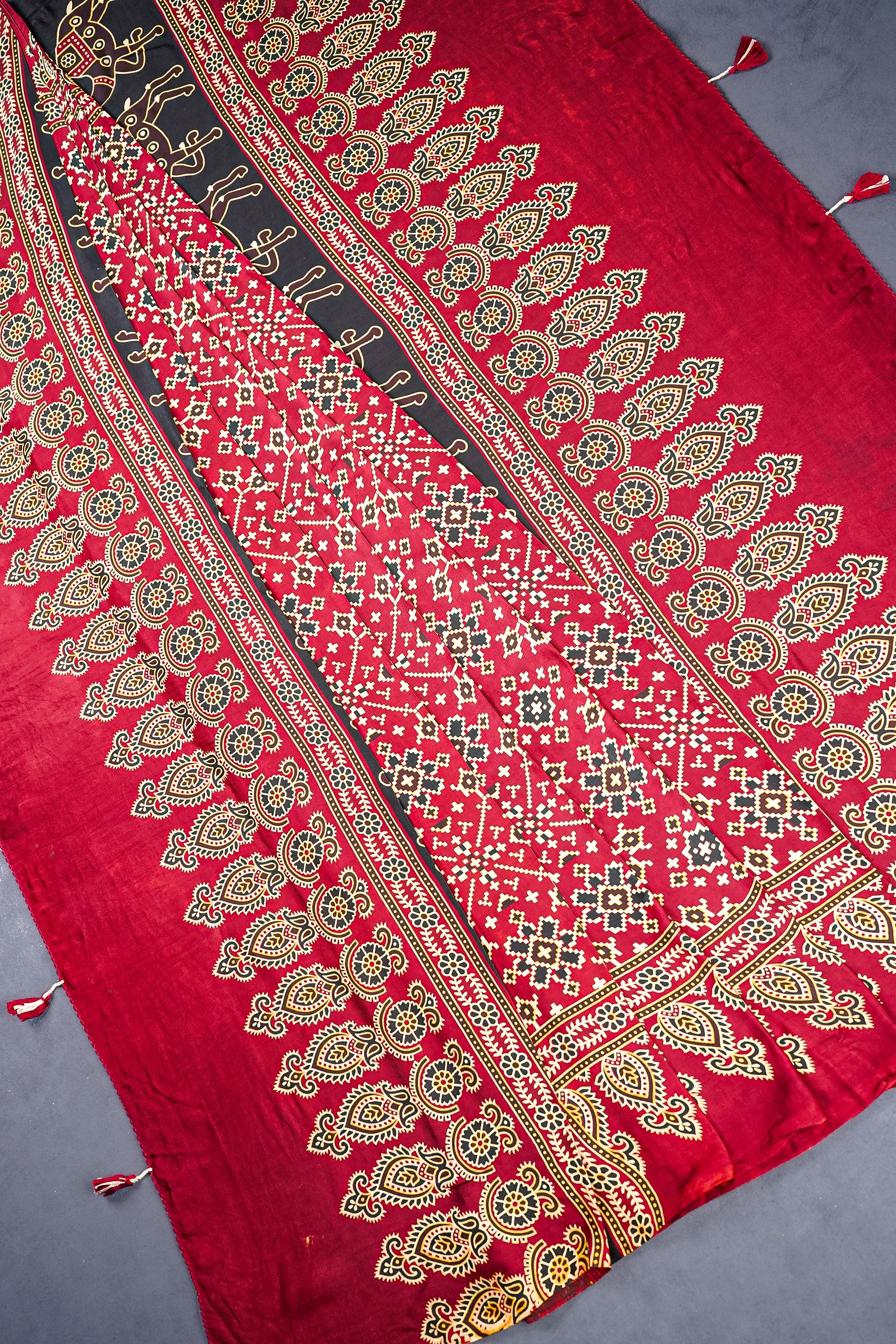 Maroon Modal Satin Dupatta With All Over Ajrakh Print 23668
