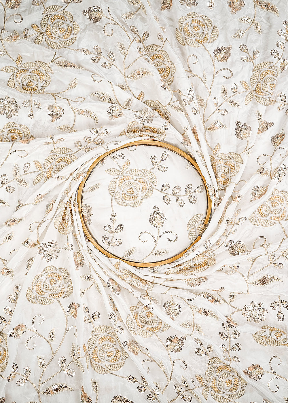 White Dyeable Crepe Fabric With All Over Sequins, Katdana, Bead And Zari Work 23674