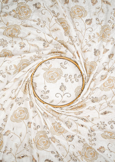 White Dyeable Crepe Fabric With All Over Sequins, Katdana, Bead And Zari Work 23674