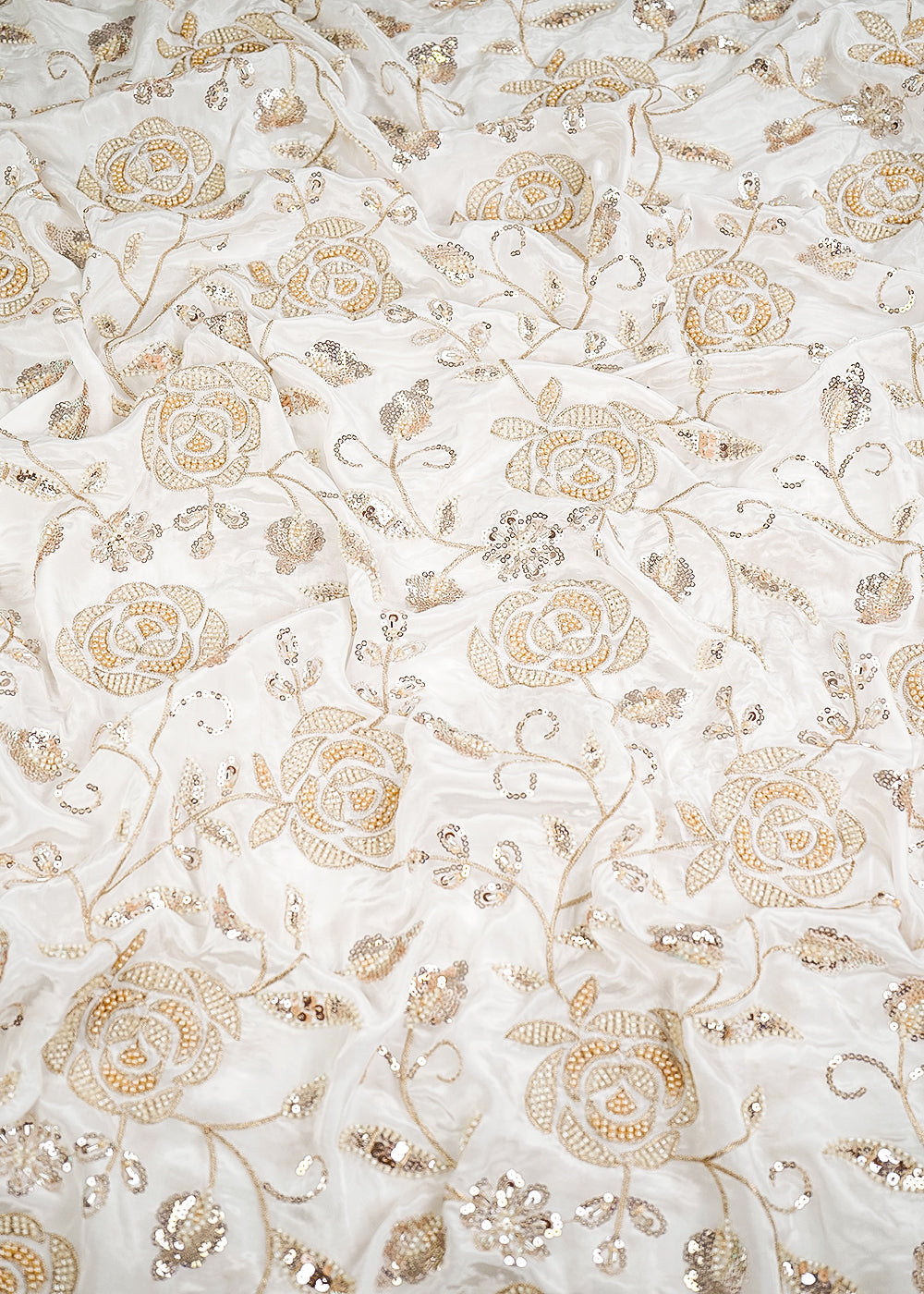 White Dyeable Crepe Fabric With All Over Sequins, Katdana, Bead And Zari Work 23674