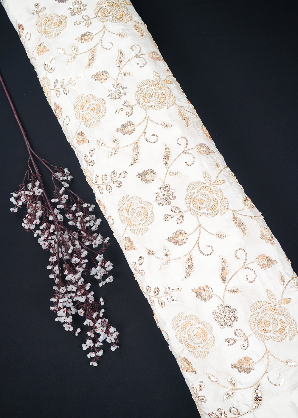 White Dyeable Crepe Fabric With All Over Sequins, Katdana, Bead And Zari Work 23674