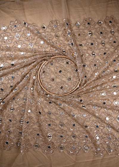 Golden Imported Net Fabric With All Over Sequins, Katdana, Bead, Zari And Faux Mirror Work 23675
