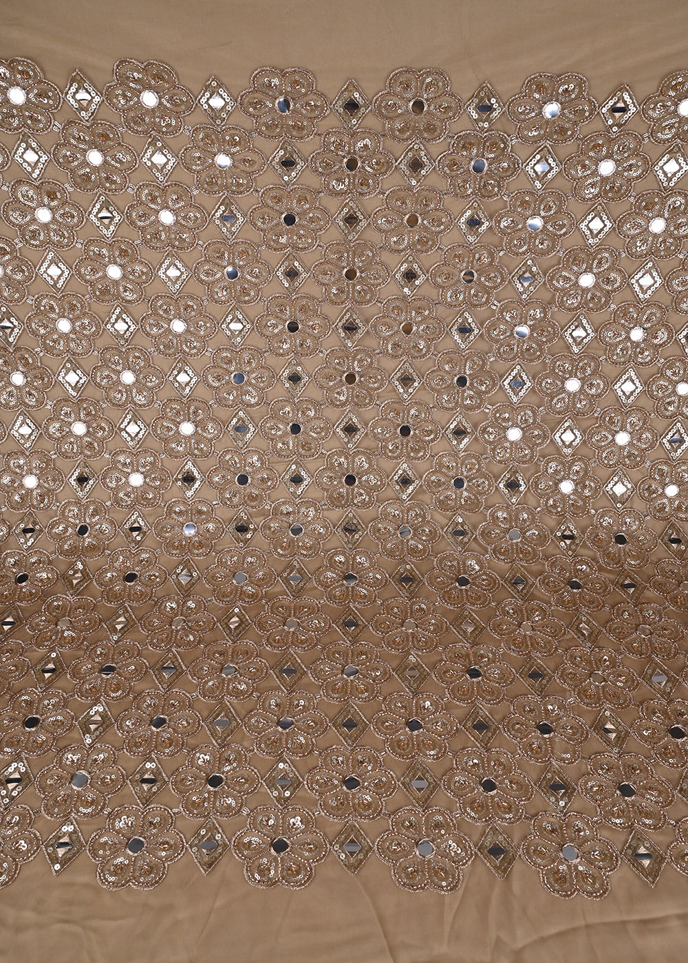 Golden Imported Net Fabric With All Over Sequins, Katdana, Bead, Zari And Faux Mirror Work 23675