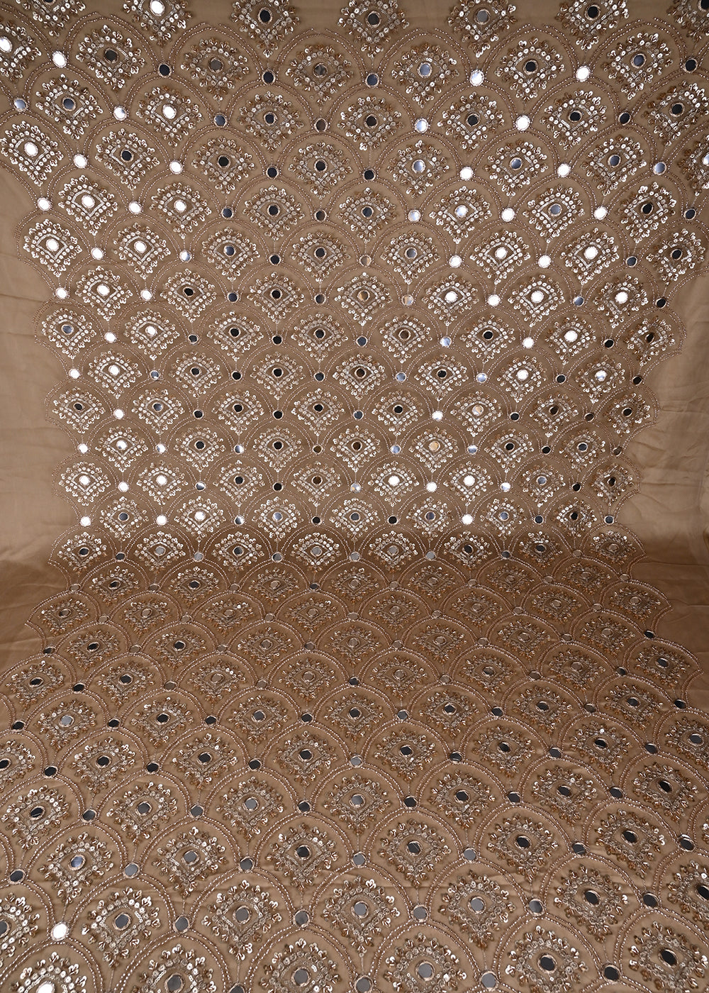 Golden Imported Net Fabric With All Over Sequins, Katdana, Bead, Zari And Faux Mirror Work 23677