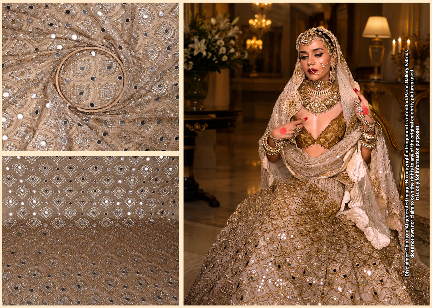 Komal Pandey Inspired Edition | Golden Imported Net Unstitched Fabric 23677
