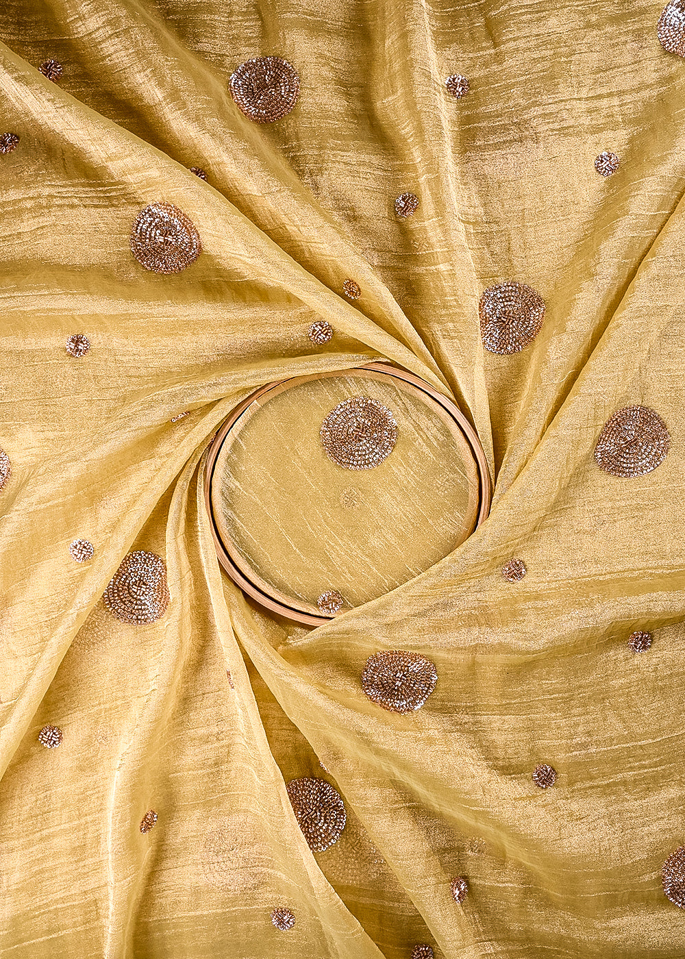 Pista Green Crushed Tissue Fabric With All Over Sequins And Katdana Work 23685