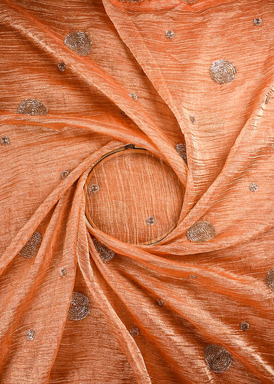 Orange Crushed Tissue Fabric With All Over Buti Of Sequins And Katdana Work 23687