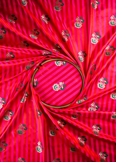 Rani Pink Silk Fabric With All Over Thread And Zari Handloom 23706