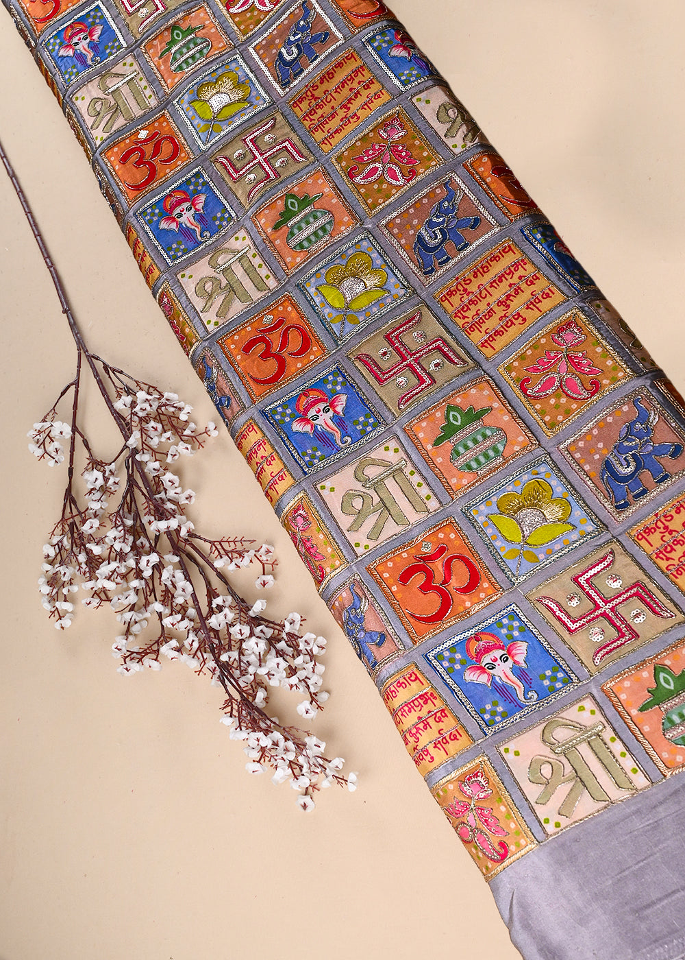 Light Gray Crepe Fabric With All Over Zari And Sequins Work 23713
