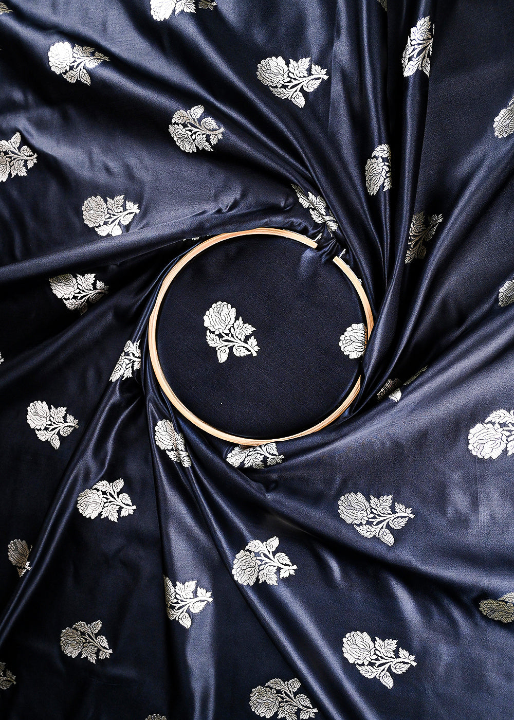Black Banarasi Brocade Fabric With All Over Zari Handloom 23715