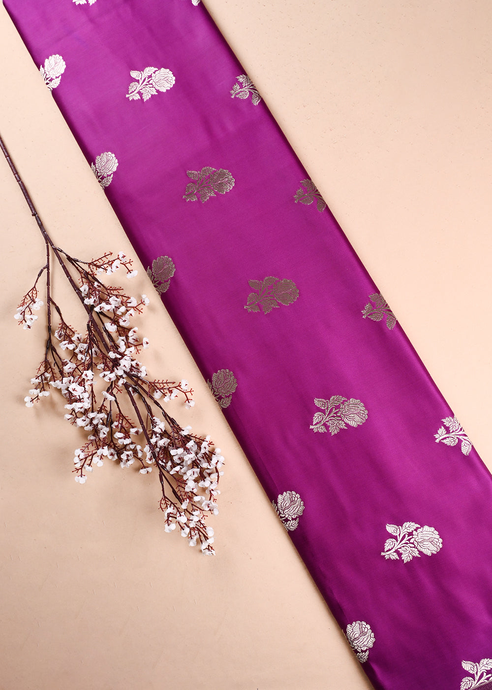 Purple Banarasi Brocade Fabric With All Over Zari Handloom 23716