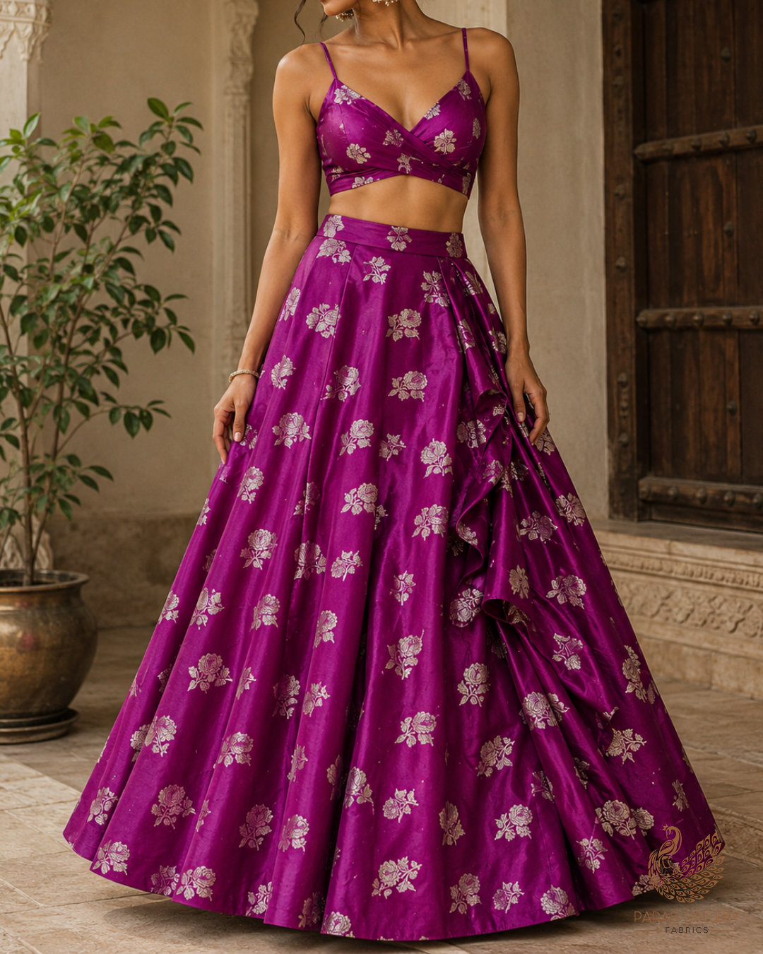 Purple Banarasi Brocade Fabric With All Over Zari Handloom 23716