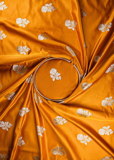 Mustard Banarasi Brocade Fabric With All Over Zari Handloom 23718