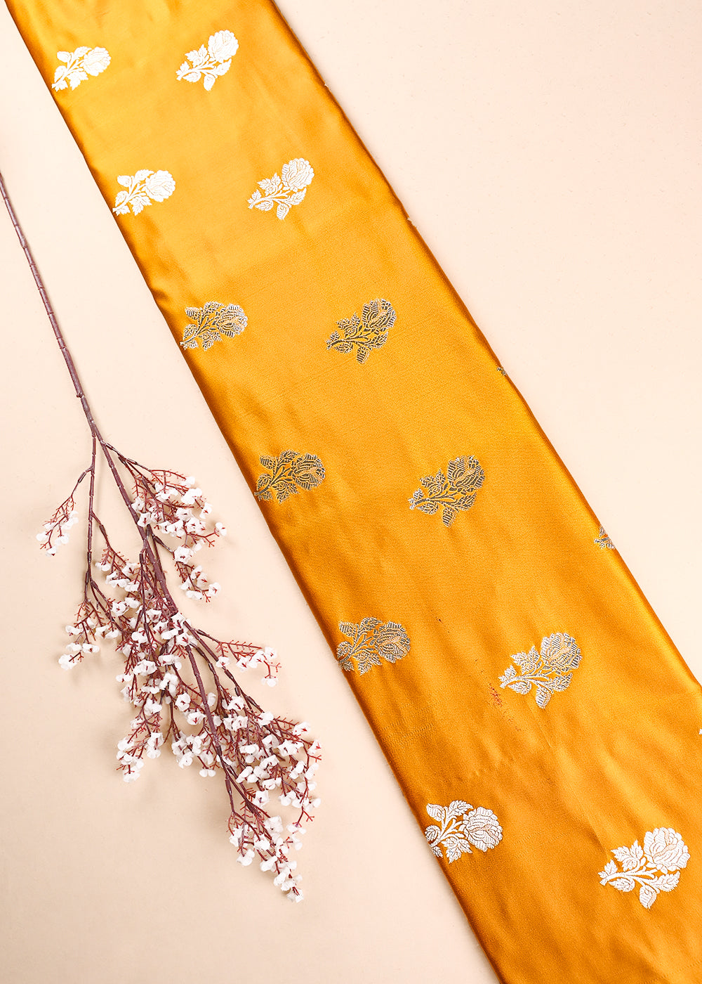 Mustard Banarasi Brocade Fabric With All Over Zari Handloom 23718