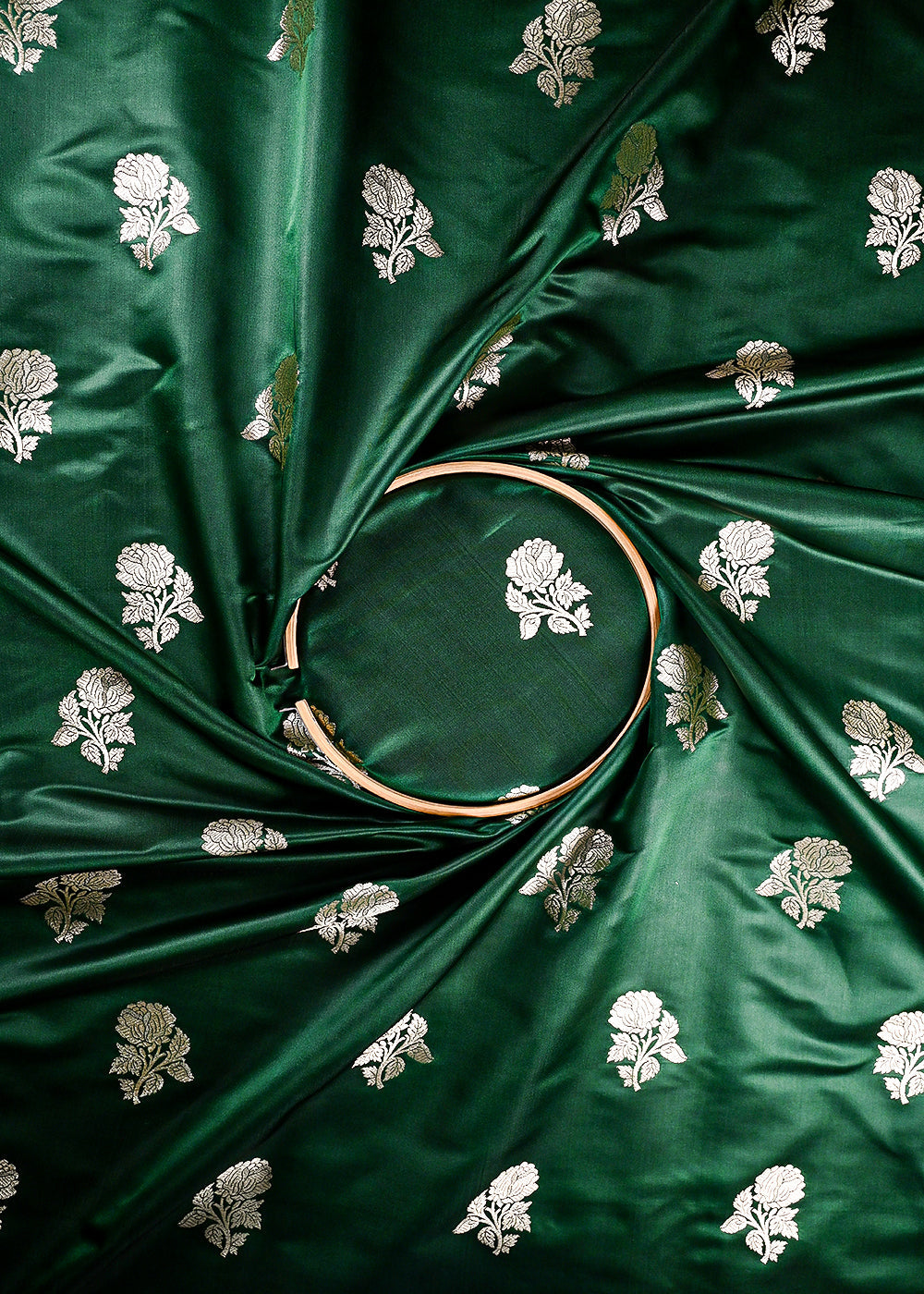 Bottle Green Banarasi Brocade Fabric With All Over Zari Handloom 23719