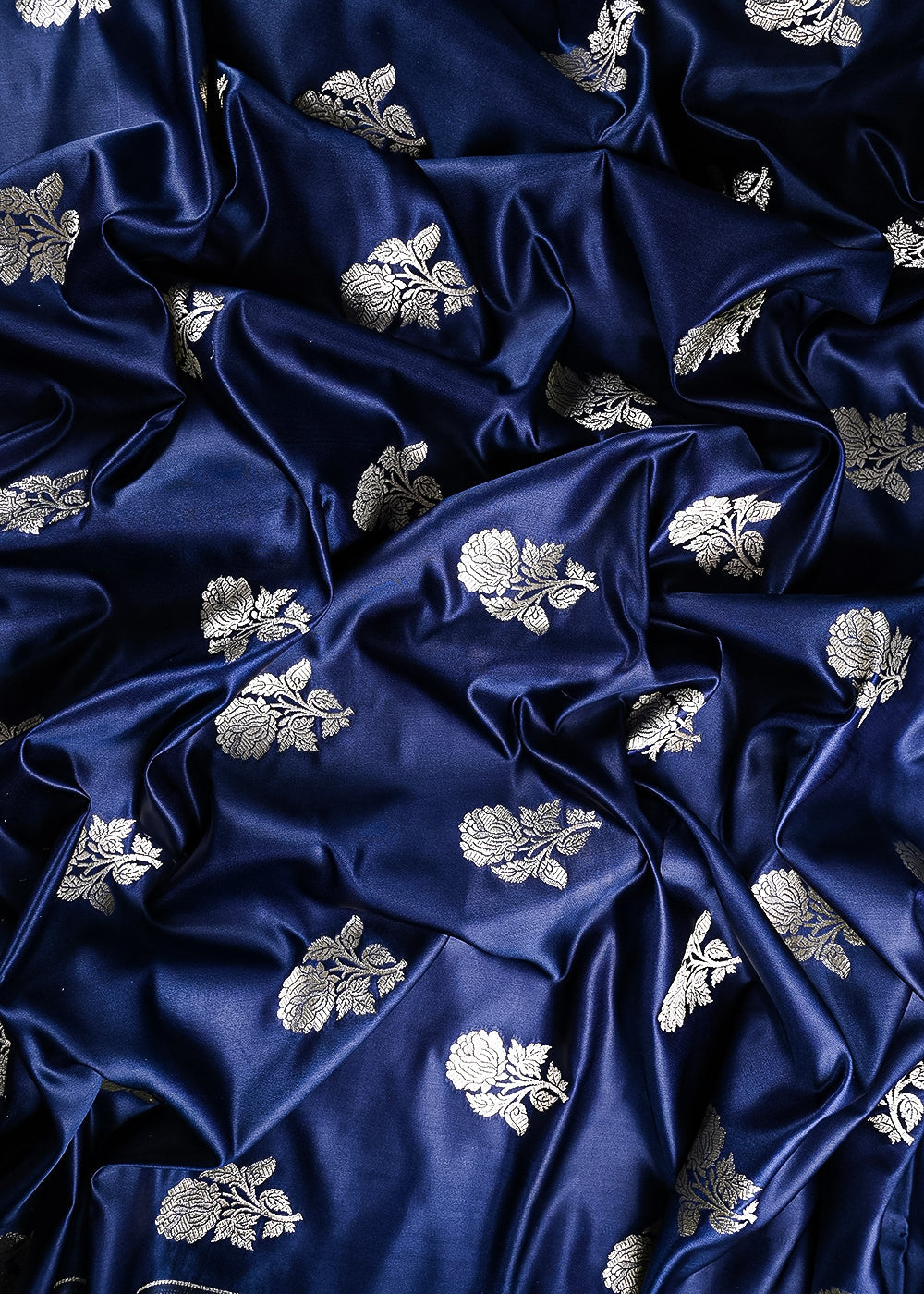 Navy Blue Banarasi Brocade Fabric With All Over Zari Handloom 23720