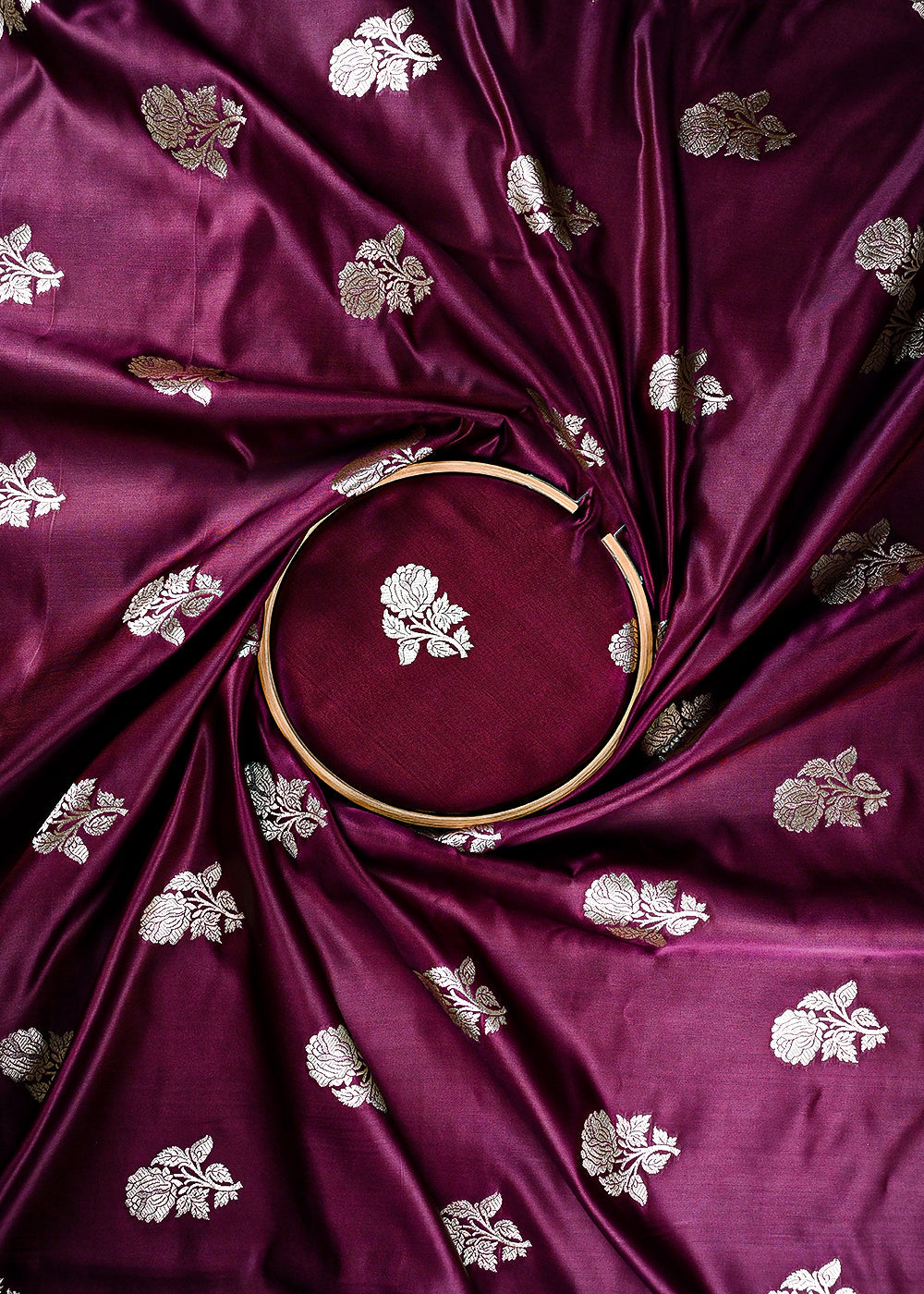 Burgundy Banarasi Brocade Fabric With All Over Zari Handloom 23721