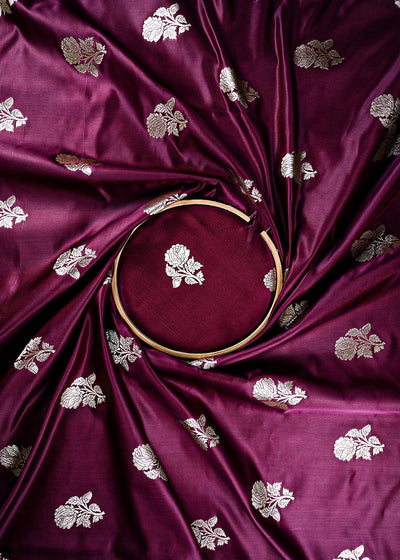 Burgundy Banarasi Brocade Fabric With All Over Zari Handloom 23721