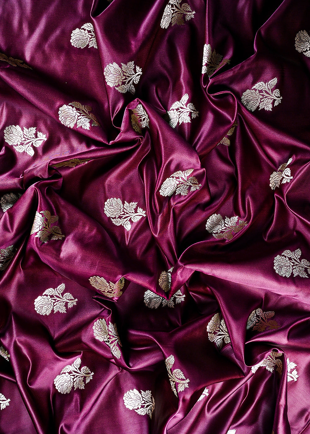 Burgundy Banarasi Brocade Fabric With All Over Zari Handloom 23721