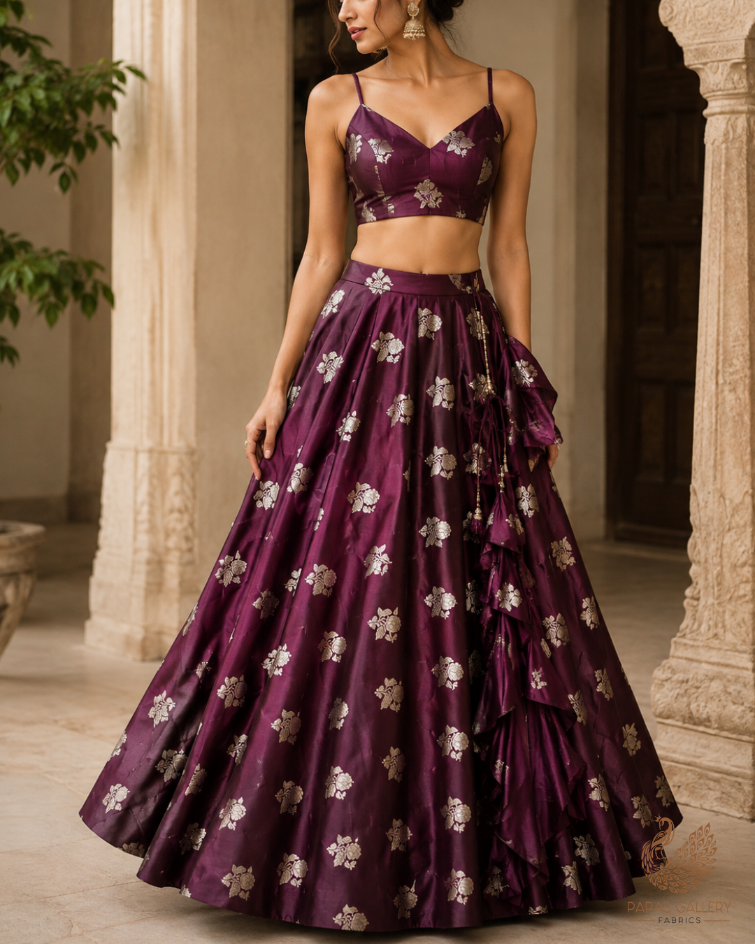 Burgundy Banarasi Brocade Fabric With All Over Zari Handloom 23721