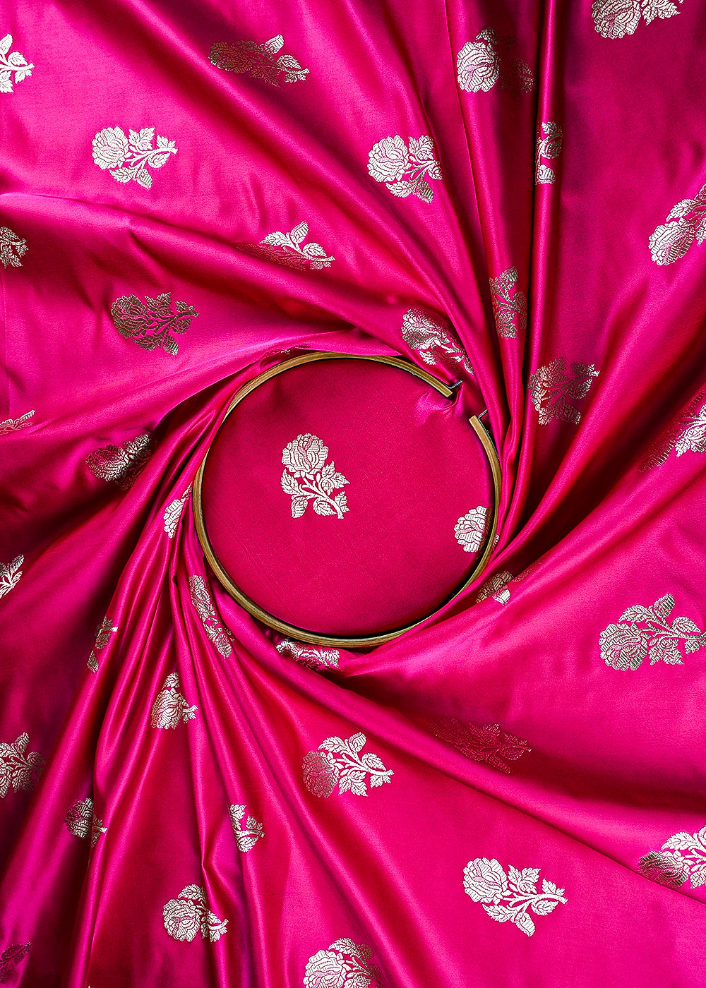 Rani Pink Banarasi Brocade Fabric With All Over Zari Handloom 23723