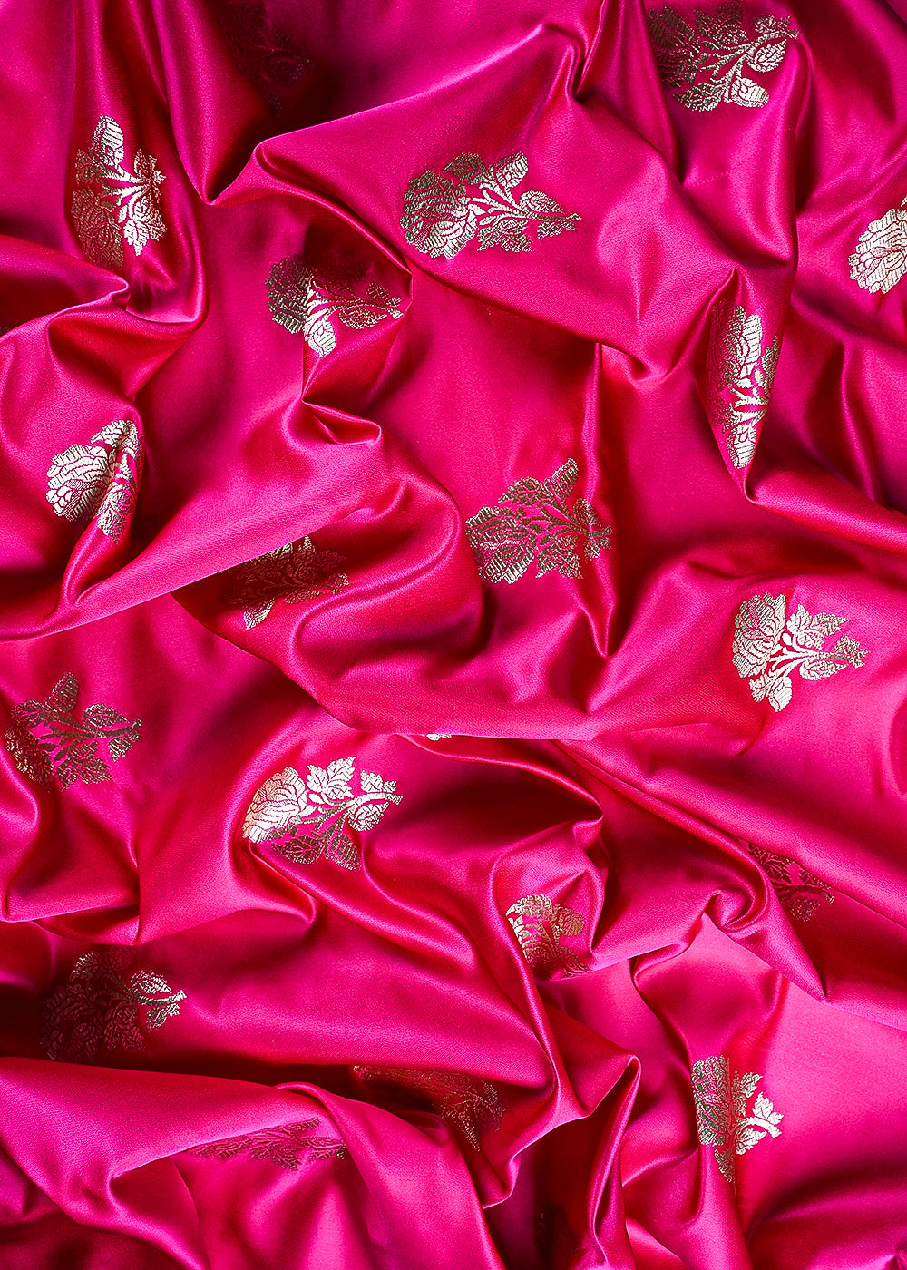 Rani Pink Banarasi Brocade Fabric With All Over Zari Handloom 23723