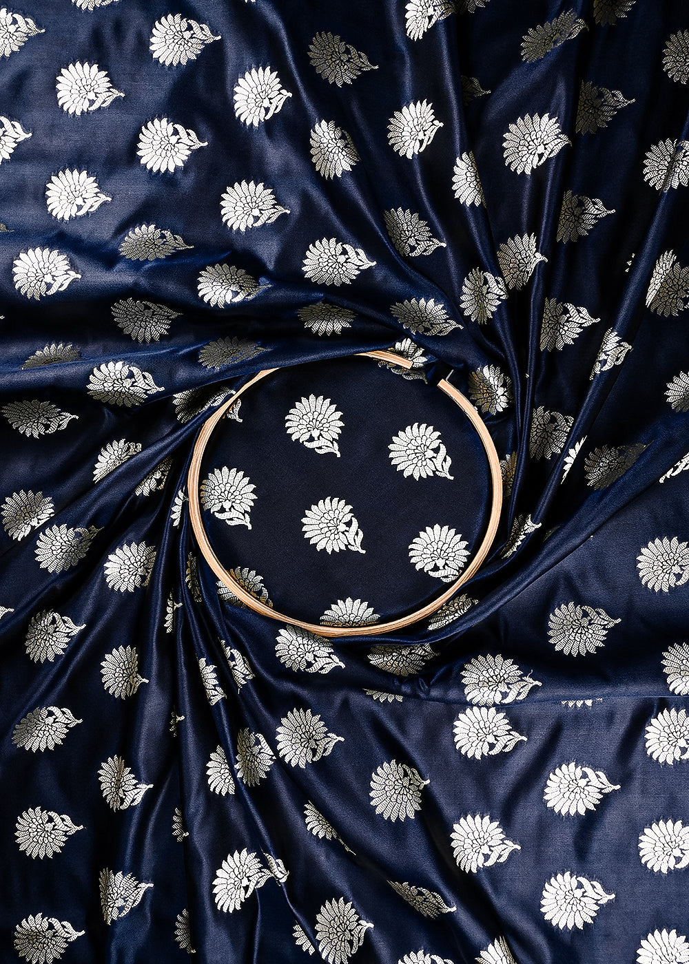 Navy Blue Banarasi Brocade Fabric With All Over Zari Handloom 23725
