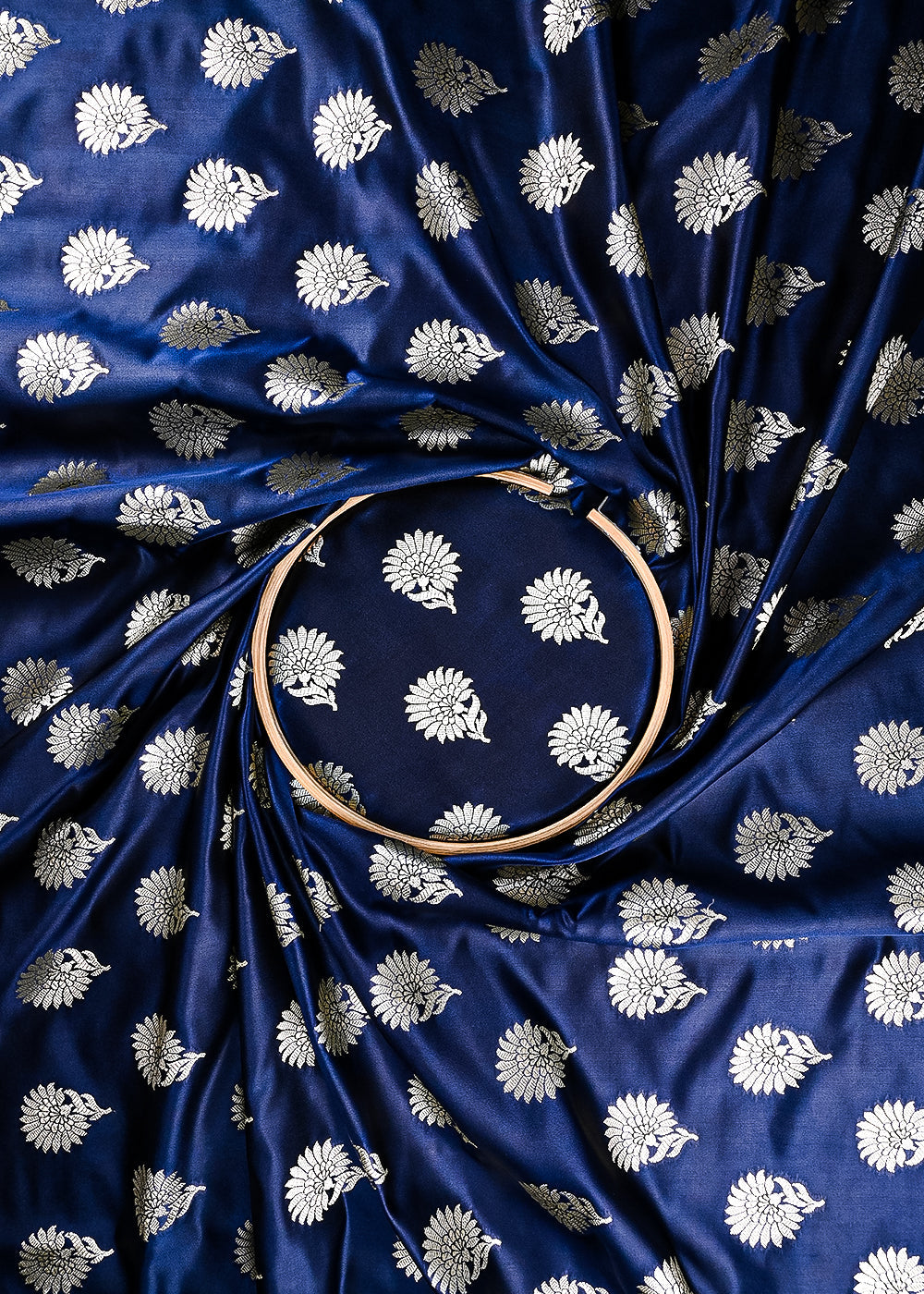 Navy Blue Banarasi Brocade Fabric With All Over Zari Handloom 23725