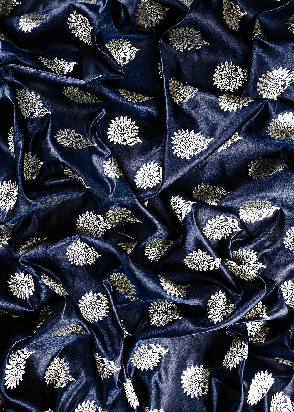 Navy Blue Banarasi Brocade Fabric With All Over Zari Handloom 23725