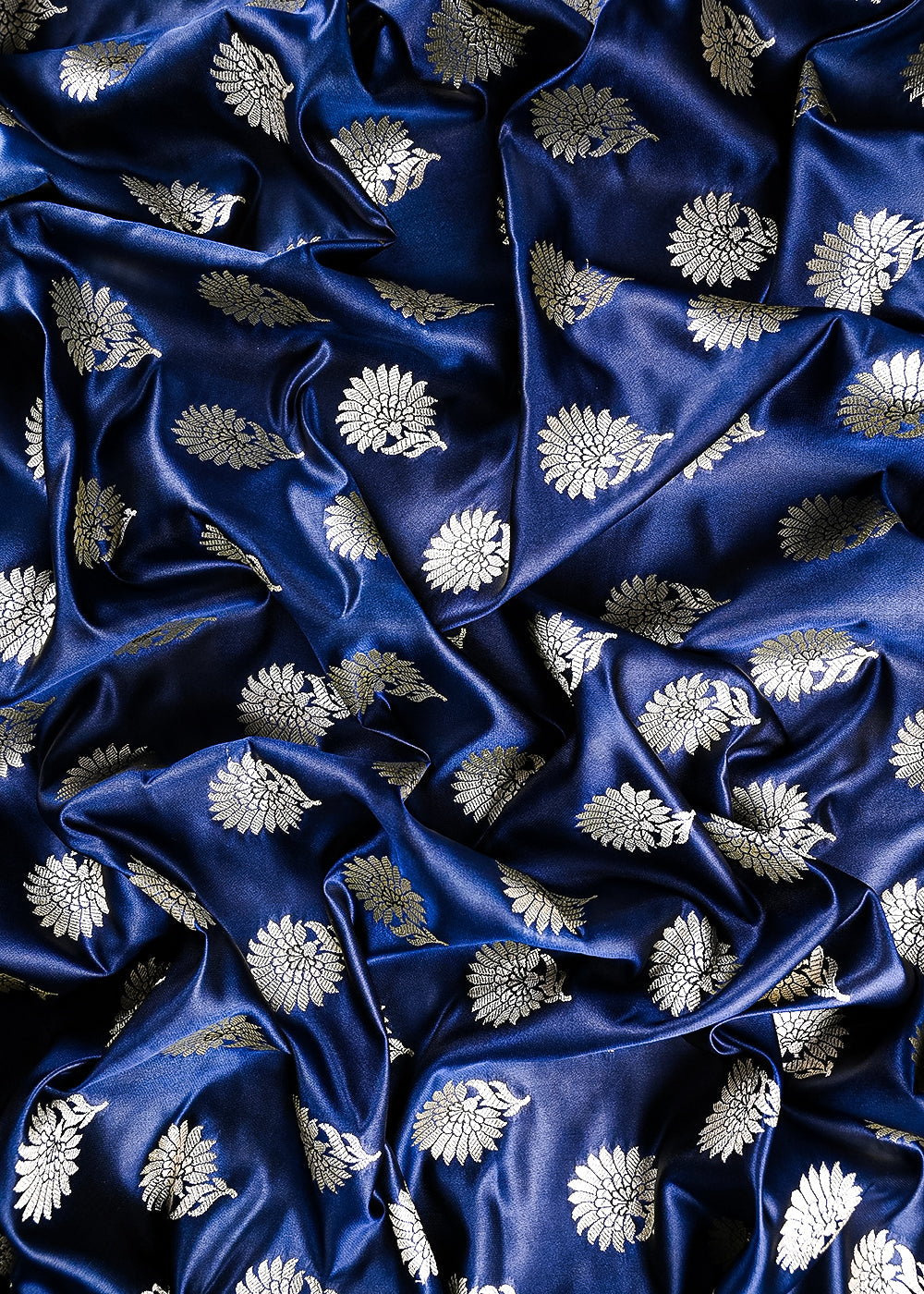 Navy Blue Banarasi Brocade Fabric With All Over Zari Handloom 23725