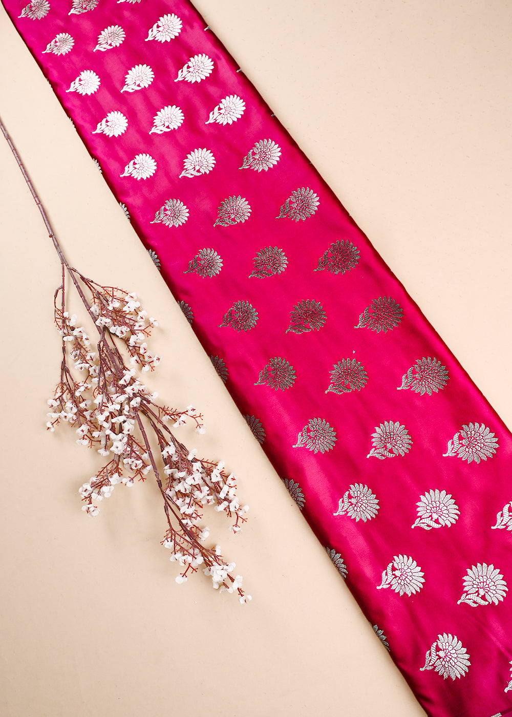 Rani Pink Banarasi Brocade Fabric With All Over Zari Handloom 23726