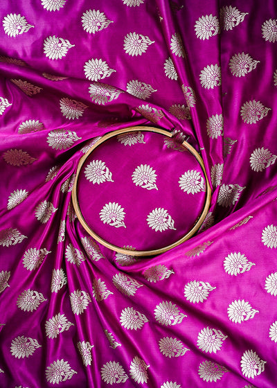 Purple Banarasi Brocade Fabric With All Over Zari Handloom 23727