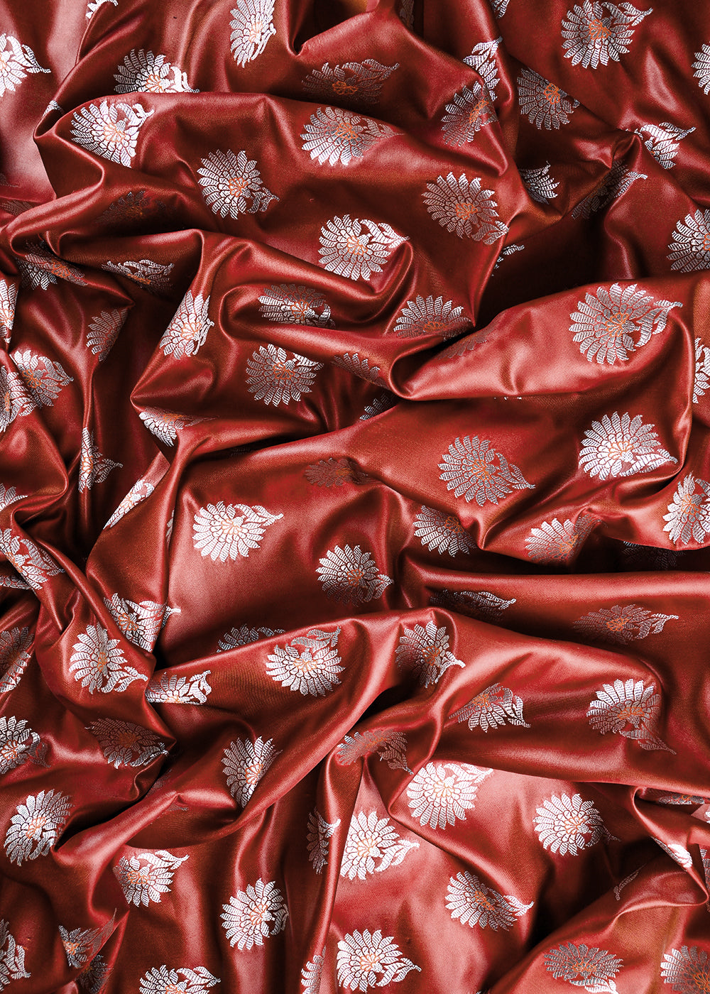 Rust Banarasi Brocade Fabric With All Over Zari Handloom 23729