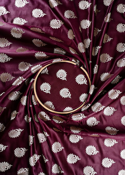Burgundy Banarasi Brocade Fabric With All Over Zari Handloom 23730