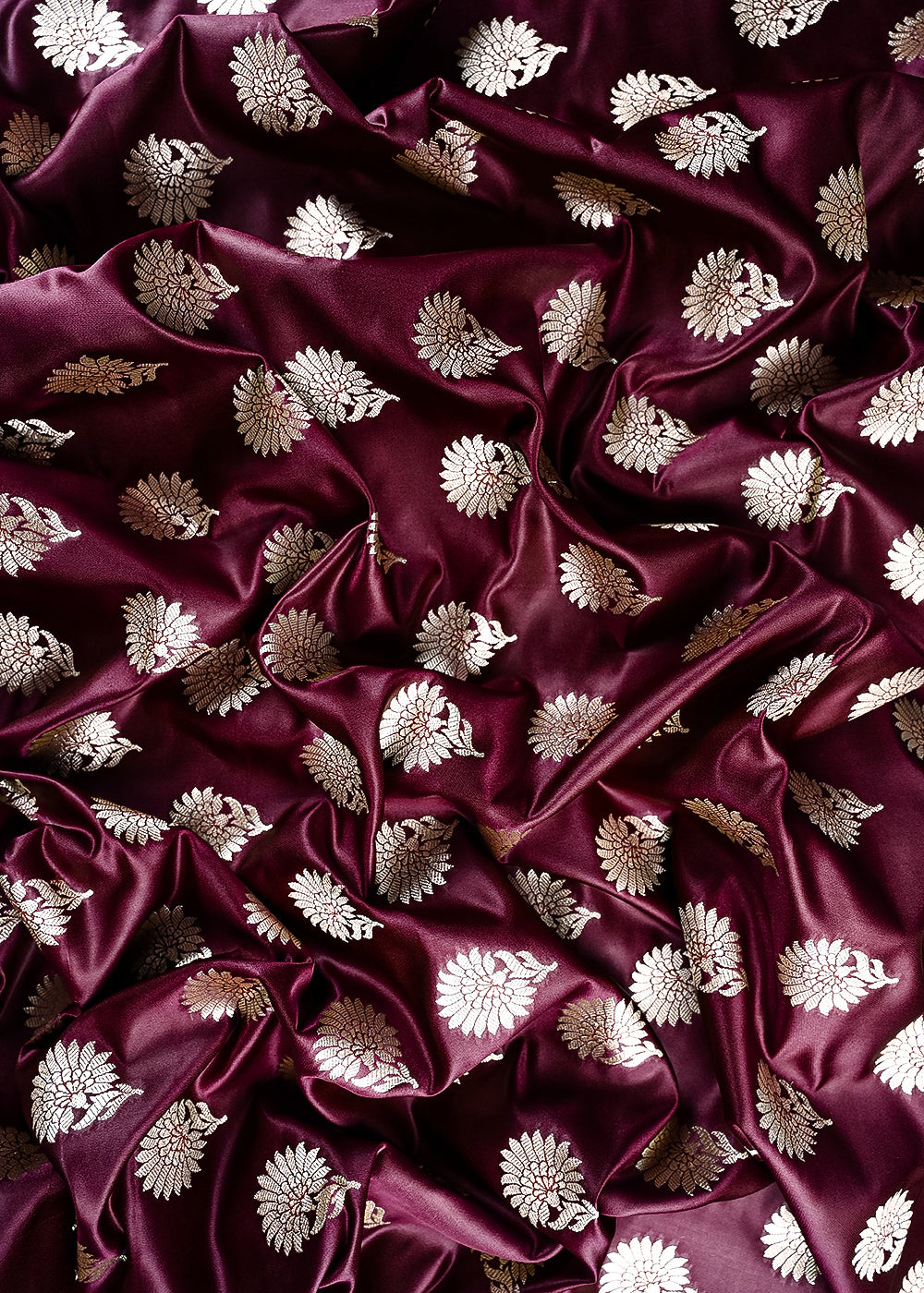 Burgundy Banarasi Brocade Fabric With All Over Zari Handloom 23730