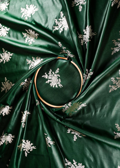 Bottle Green Banarasi Brocade Fabric With All Over Zari Handloom 23731