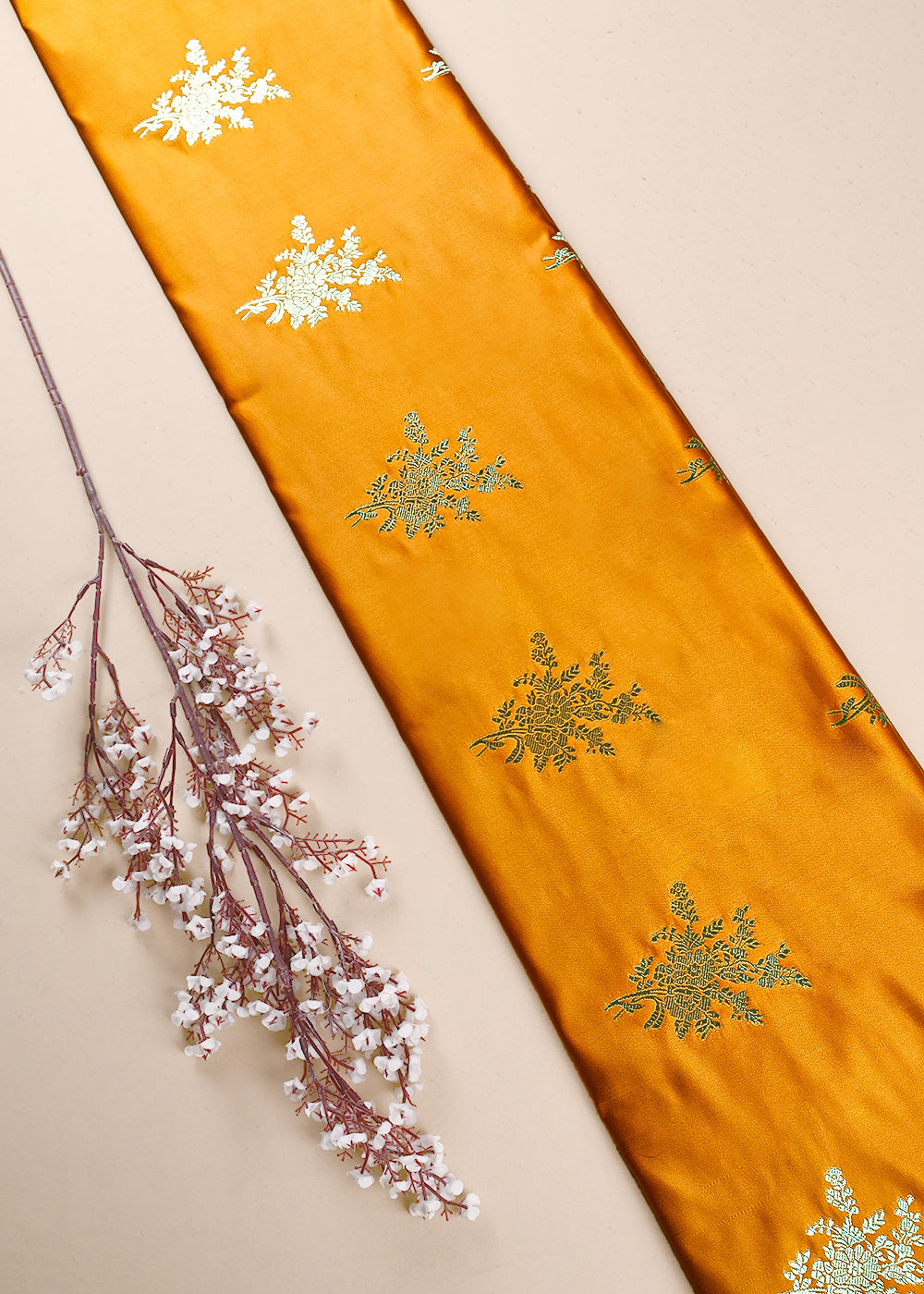 Mustard Banarasi Brocade Fabric With All Over Zari Handloom 23732