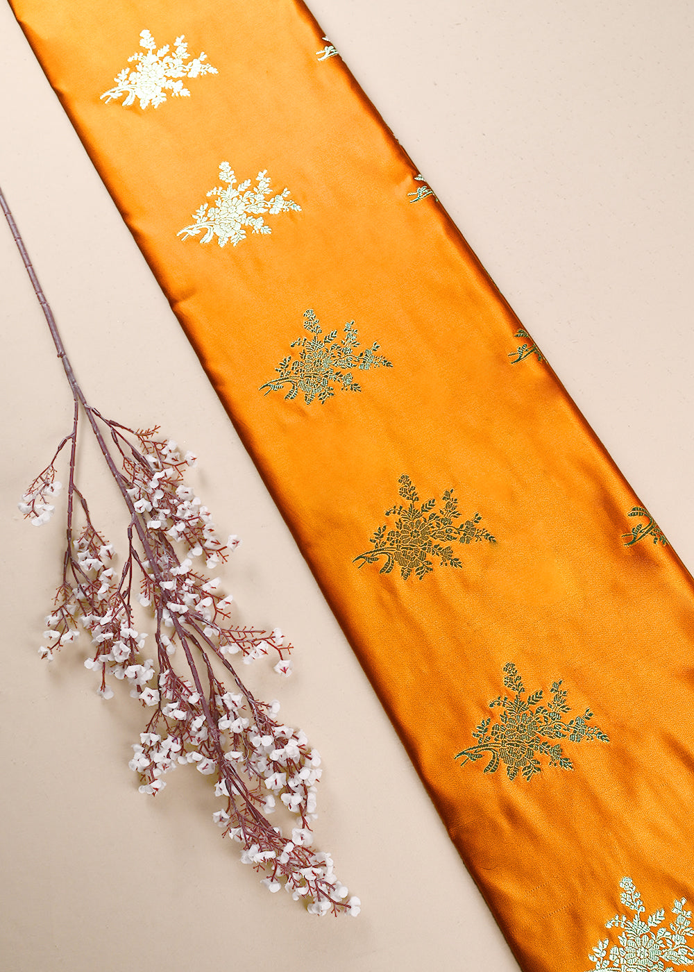 Mustard Banarasi Brocade Fabric With All Over Zari Handloom 23732