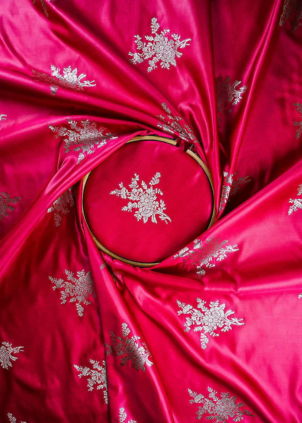 Rani Pink Banarasi Brocade Fabric With All Over Zari Handloom 23733