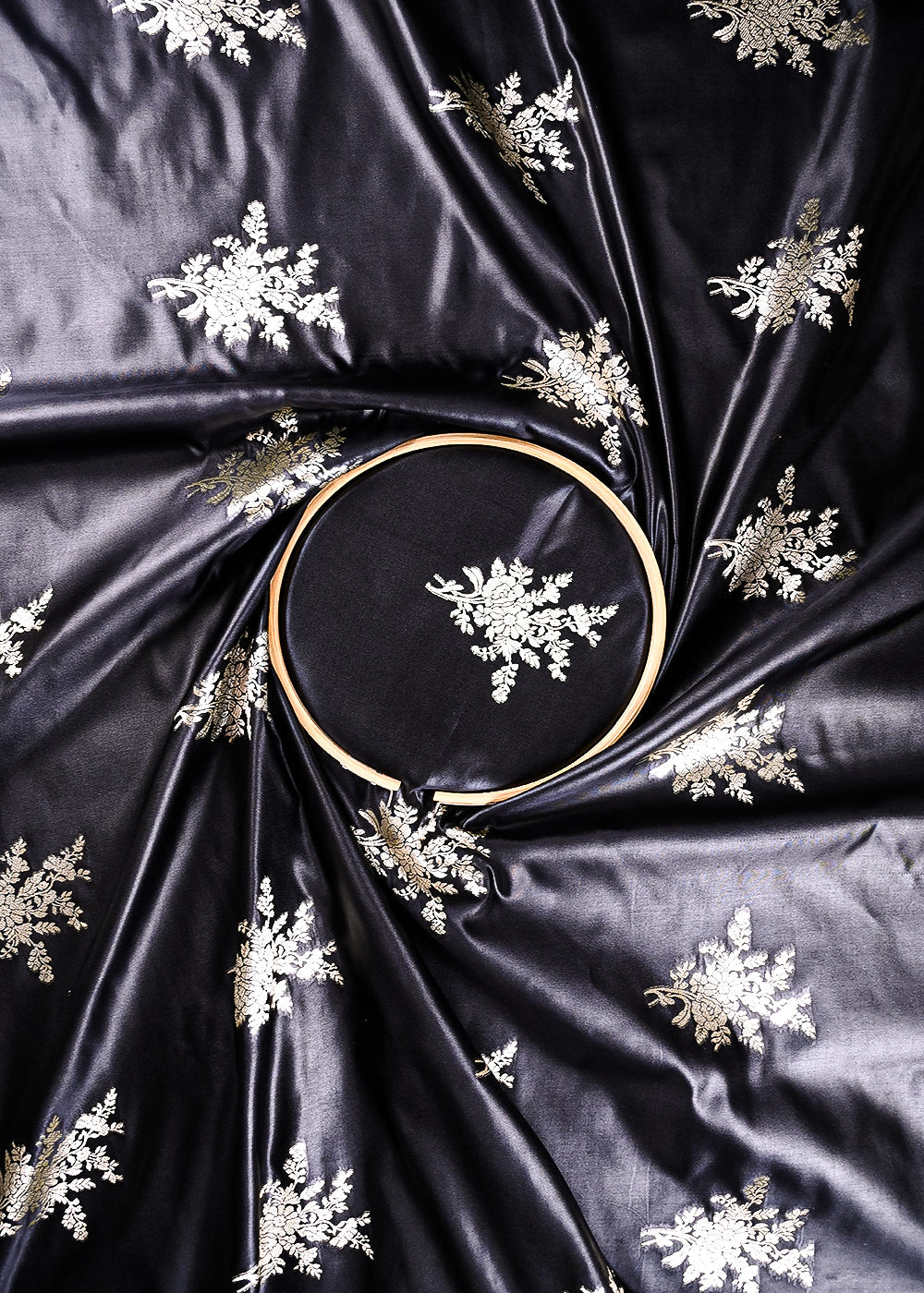 Black Banarasi Brocade Fabric With All Over Zari Handloom 23735