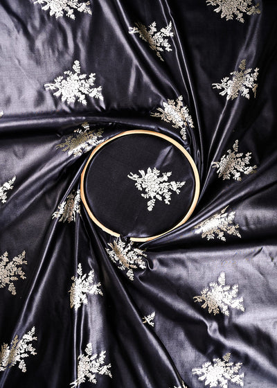 Black Banarasi Brocade Fabric With All Over Zari Handloom 23735
