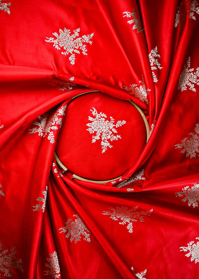 Red Banarasi Brocade Fabric With All Over Zari Handloom 23736