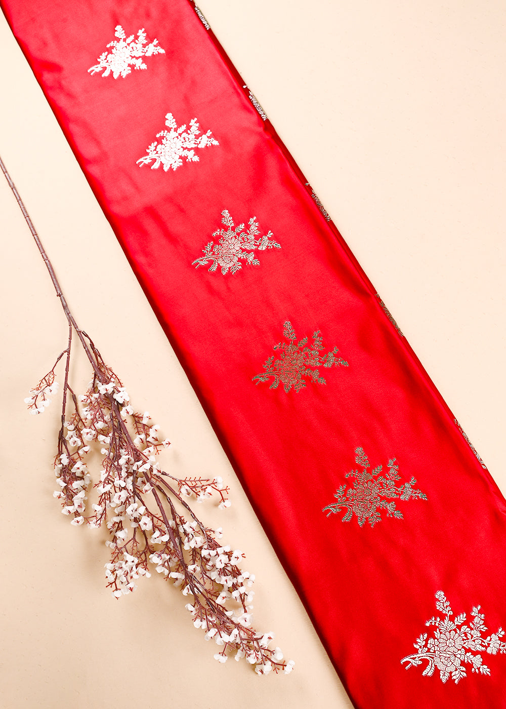 Red Banarasi Brocade Fabric With All Over Zari Handloom 23736