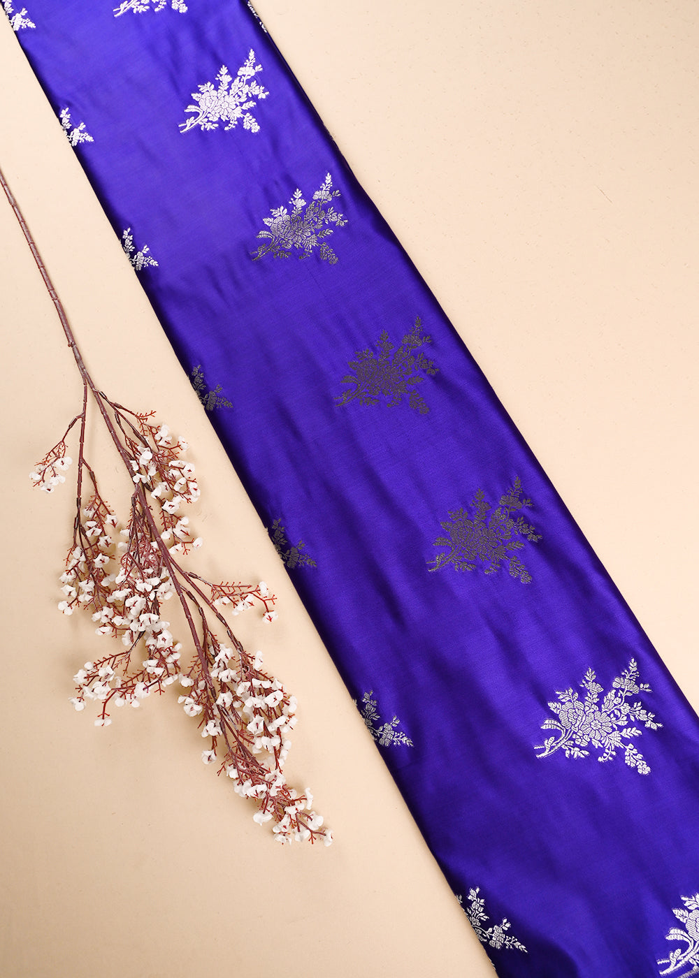 Violet Banarasi Brocade Fabric With All Over Zari Handloom 23737