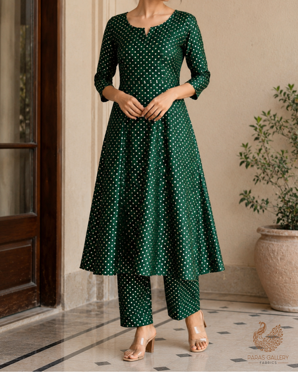 Bottle Green Banarasi Brocade Fabric With All Over Zari Handloom 23739