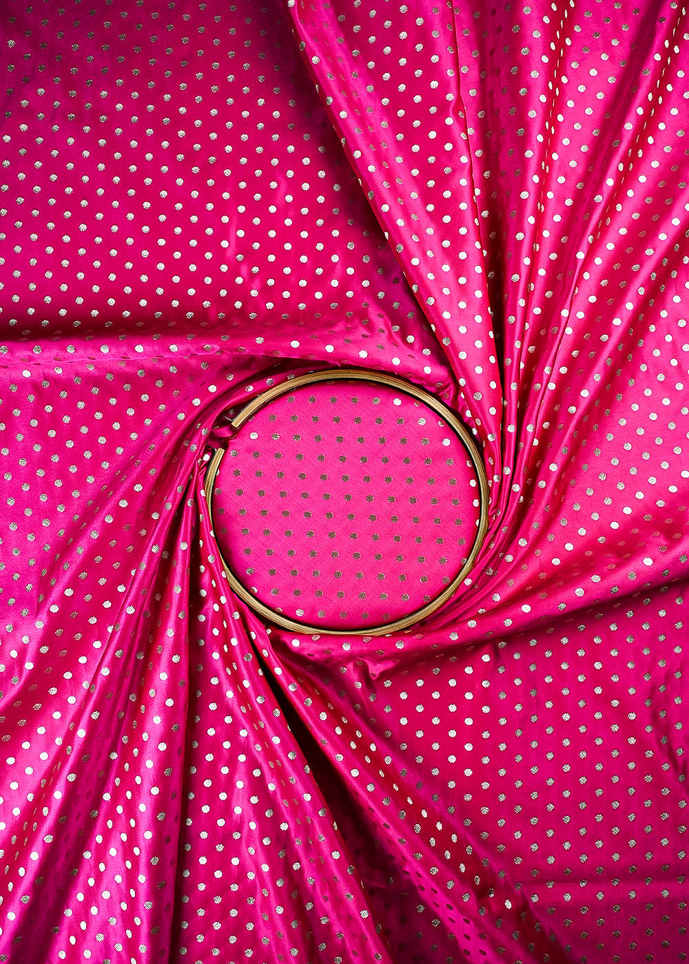 Rani Pink Banarasi Brocade Fabric With All Over Zari Handloom 23745
