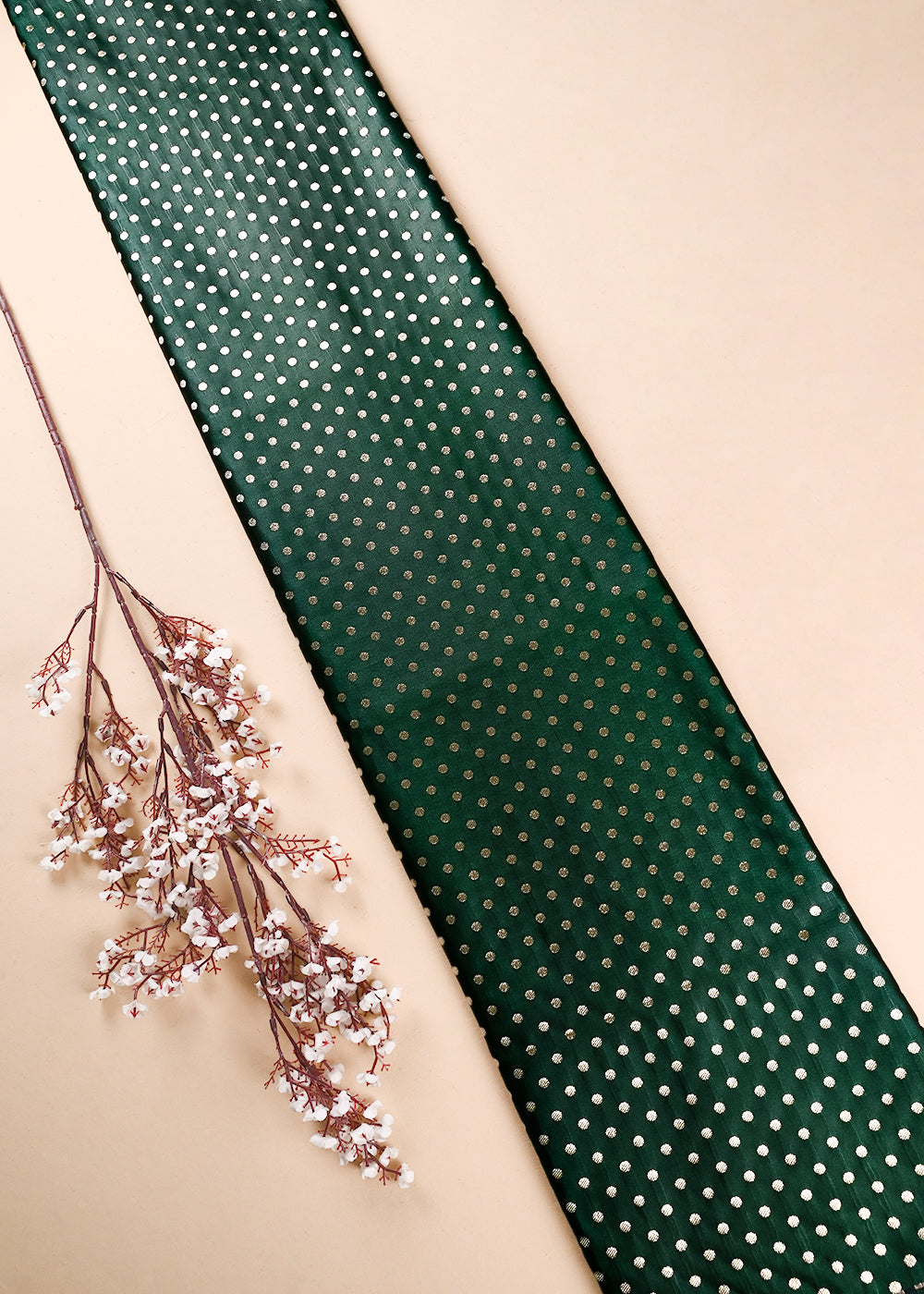 Bottle Green Banarasi Brocade Fabric With All Over Zari Handloom 23748